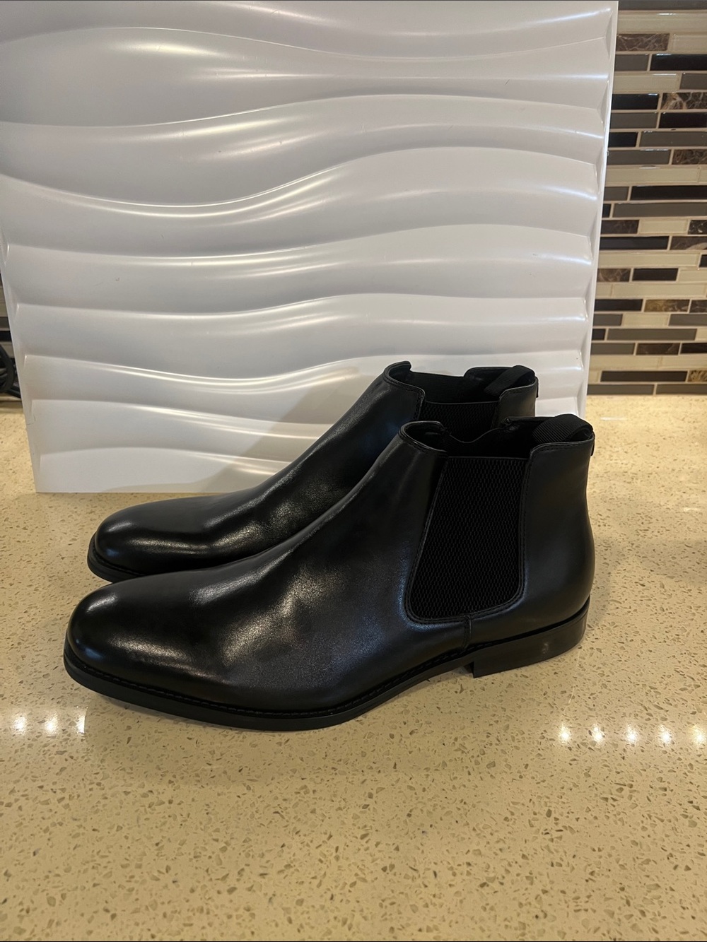Men's Black Leather Chukka Boots with Elastic Side Panels